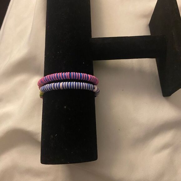 Handmade Customized Heishi Polymer name Bead Pearl Stretchy Bracelet - Picture 3 of 8